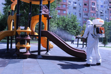 Nizami rayonunda küçə və prospektlər yuyulub, təmizlik işləri aparılıb - 12.07.2025