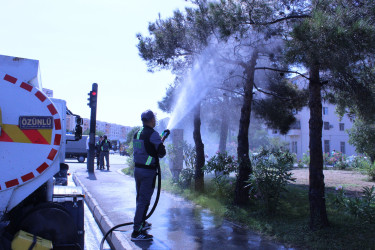 Nizami rayonunda küçə və prospektlər yuyulub, təmizlik işləri aparılıb - 12.07.2025