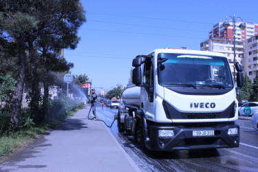 Nizami rayonunda küçə və prospektlər yuyulub, təmizlik işləri aparılıb - 12.07.2025